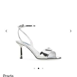 Brand New in Box PRADA Modellerie 75 logo-plaque metallic-leather sandals 38.5